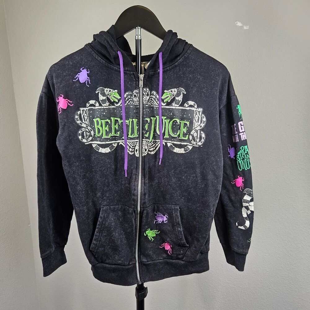 Beetlejuice Hoodie Zip Up Jacket XXS Black Graphic Goth‎ Halloween Movie